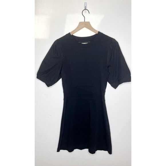 Grey State Puff Sleeve Cotton Terry Sweatshirt Mini Dress Black Size 1 Small - Picture 1 of 7